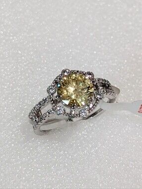 NWT Bomb Party Stunning 3.5ct Canary Yellow CZ Halo Style Rhodium Sz 10 Ring